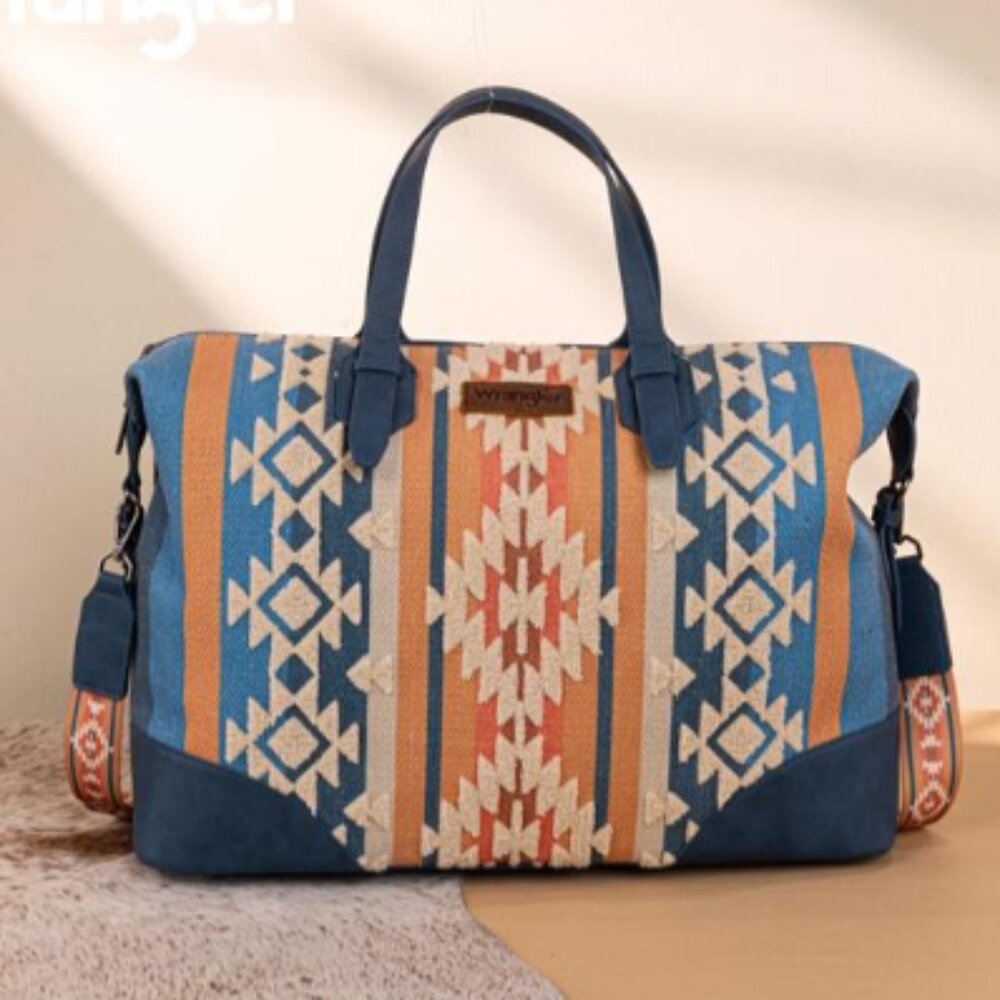 Wrangler Sherpa Aztec Canvas Duffle Bag Weekender Bag